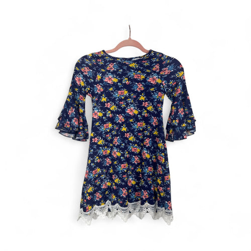 Used Like New- Rare Edition navy floral dress, size 7