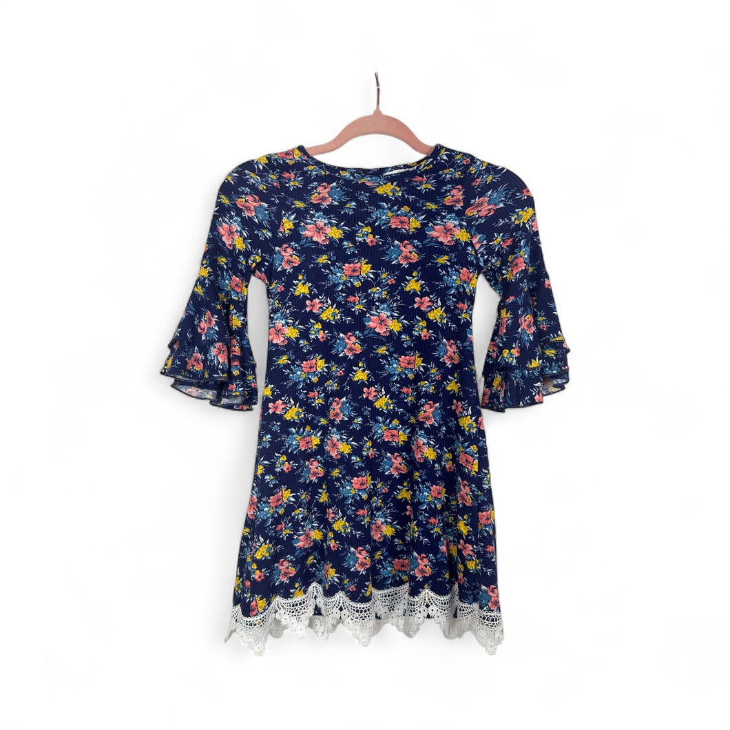 Used Like New- Rare Edition navy floral dress, size 7