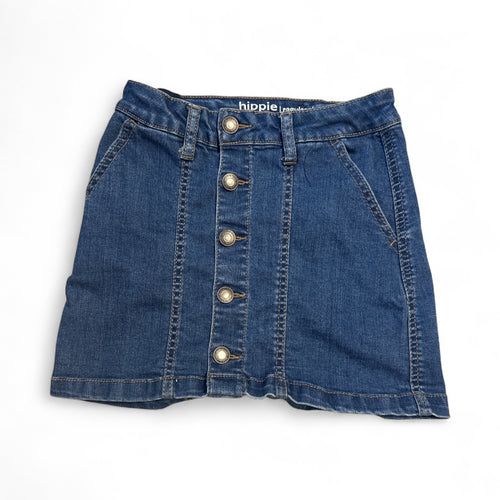 Used Like New- hippie girl regular rise blue jean skirt, size 7 (adjustable waist)