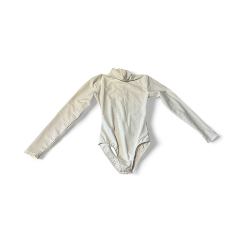 Used Like New- Girls white turtleneck dance leotard, Youth S (7/8)