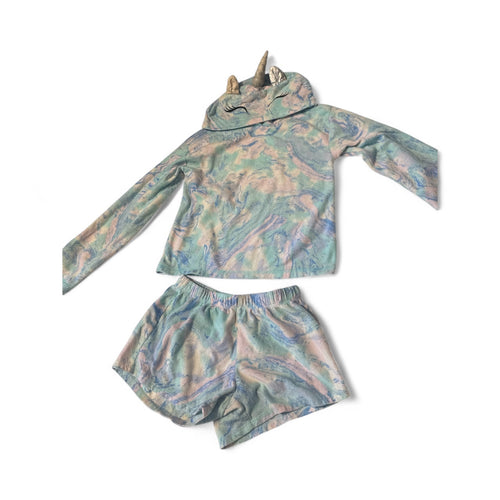 Used Good- Girls fleece unicorn pajama set, Youth (8)