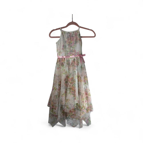 Used Like New- Lilt floral sequin and sheer semi-formal dress, size S 7/8