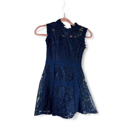Used Like New- Knit Works navy semi-formal lace dress, size 7