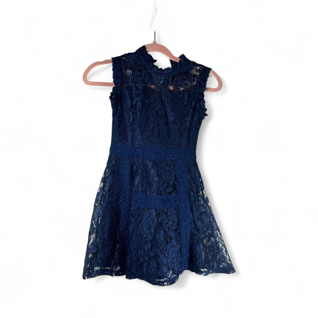 Used Like New- Knit Works navy semi-formal lace dress, size 7