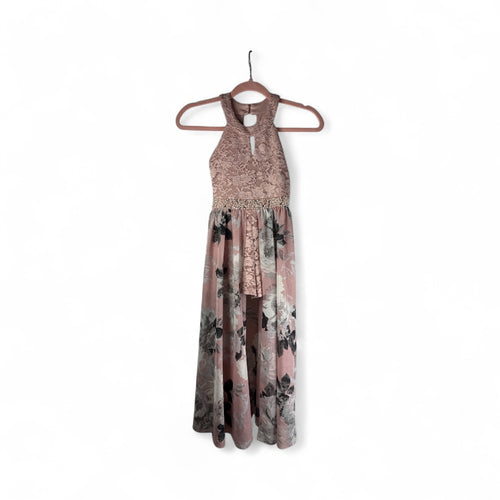 Used Good- pink lace & floral semi-formal shorts/dress, size 10