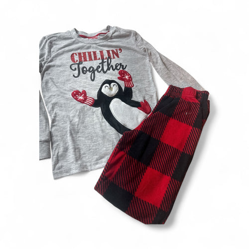 Used Fair- Holiday Time penguin pajama set, youth M (8)