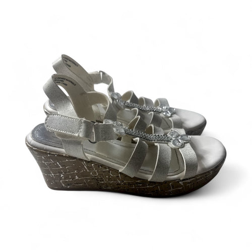 Used Good- Arizona Jean co- white cork decorative sandals, youth size 2