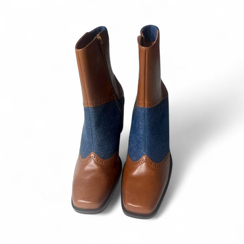 New - Artiva leather & Jean boots, women’s 6