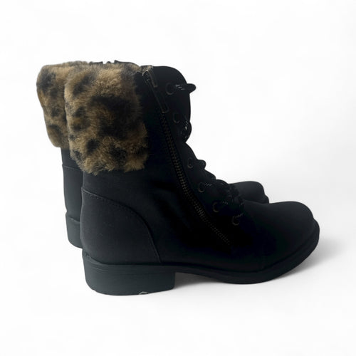 New- Pop Girls- black fur-top boots, youth size 3