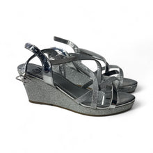 Load image into Gallery viewer, Used Good- CM silver scrappy wedge sandals, youth size 2