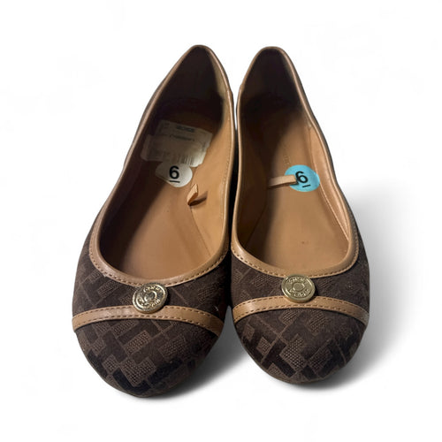 Used Good- Tommy Hilfigur brown flat slip on shoes, women’s 6