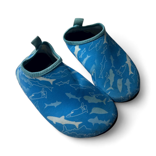 Used Good- blue shark water shoes, youth S (8-10)