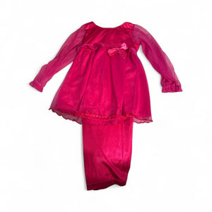 Used Good- Laura Dare dark pink sheer long sleeve pajama set. Youth 6