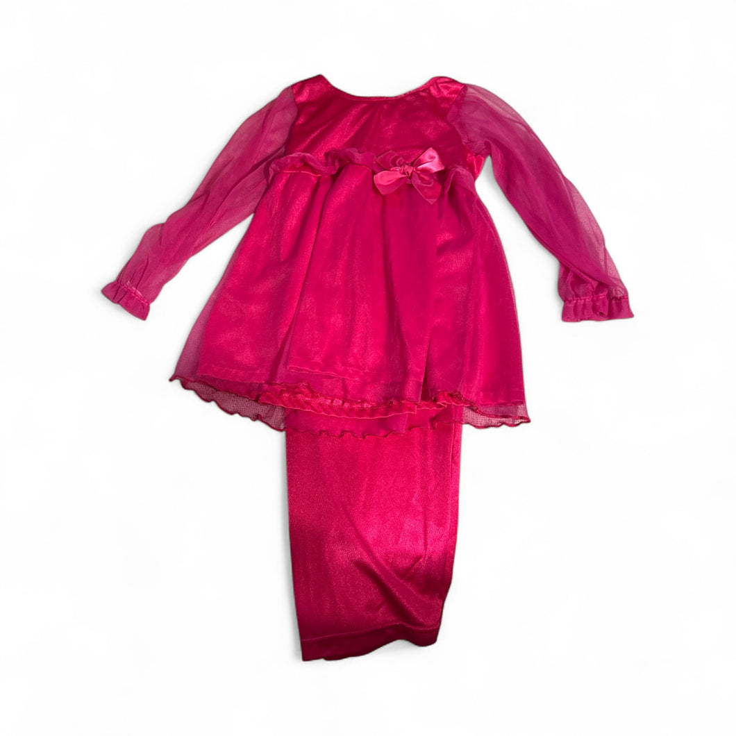 Used Good- Laura Dare dark pink sheer long sleeve pajama set. Youth 6