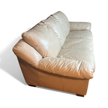 Load image into Gallery viewer, Used Good- Leather sofa (ivory), no tears, has a full sleeper but the frame is bent and has not been repaired. Pet free &amp; smoke free home. 7’ (L) x 3’ (w) x 34” (h)