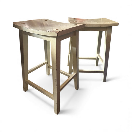 Used Fair- set of 2, solid wood distressed bar stools 13x16x24