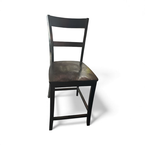 Used Fair- set of 2, black, wooden chairs, seat is 24” tall