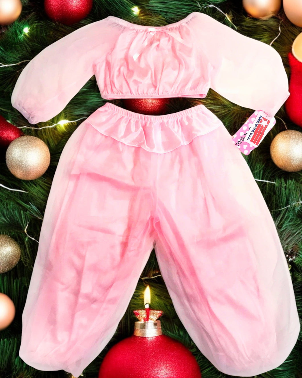 Laura Dare Girls Sheer Long Sleeve PJ Set (Size 3, Pink)