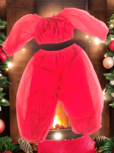 Laura Dare Girls Sheer Long Sleeve PJ Set (Size 2T, Red)