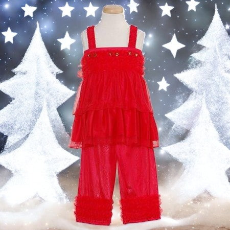 Laura Dare Girls Ruffle PJ Set (Size 5, Red)