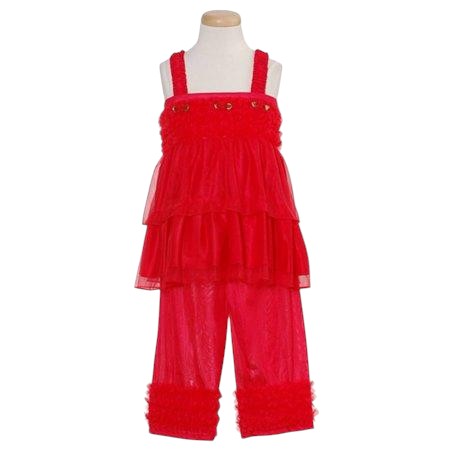Laura Dare Girls Ruffle PJ Set (Size 4/4T, Red)