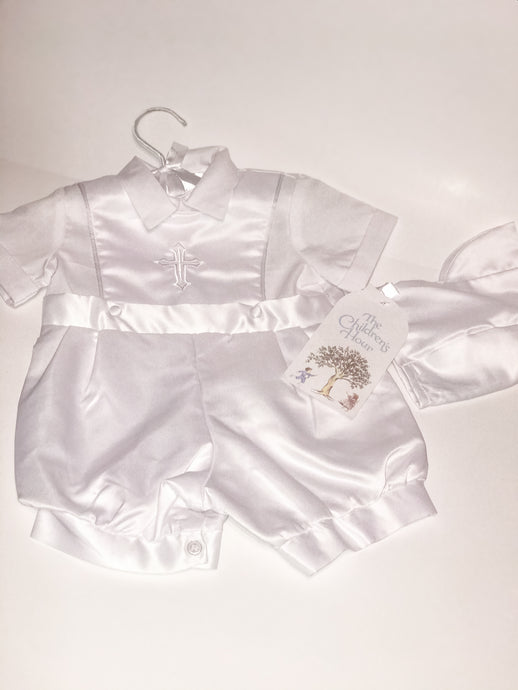 The Children's Hour Christening Short Set with Cross Design